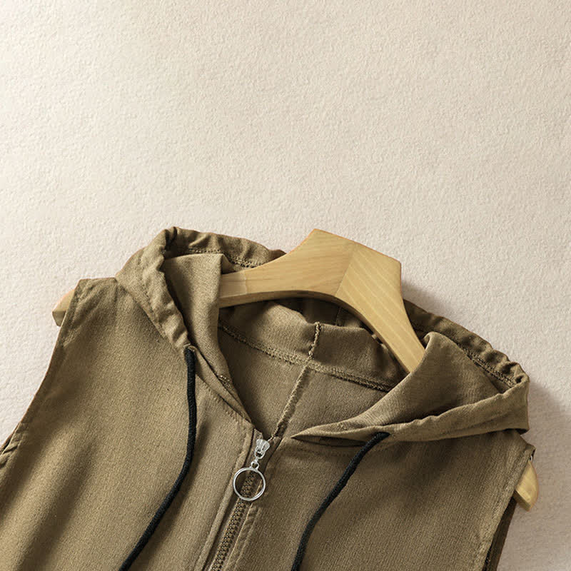 Buddha Stones Lässiges, ärmelloses Kapuzenshirt mit Kordelzug und Taschen für Damen – mit Reißverschluss und Taschen - image 21
