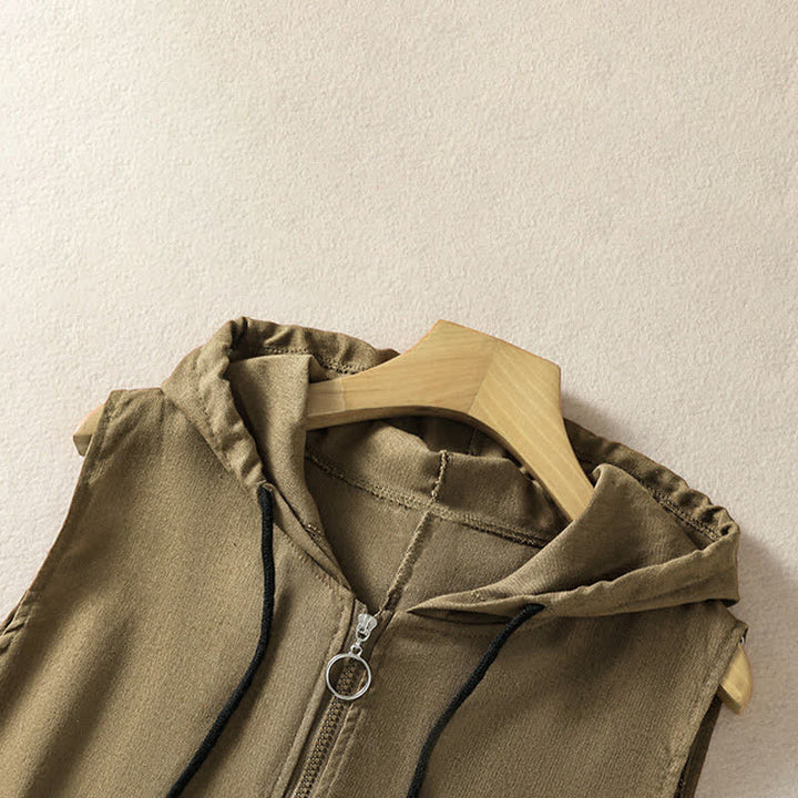 Buddha Stones Lässiges, ärmelloses Kapuzenshirt mit Kordelzug und Taschen für Damen – mit Reißverschluss und Taschen - image 21