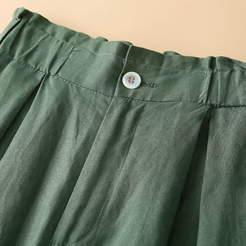 Buddha Stones - Unifarbene, plissierte Shorts aus Baumwollleinen mit Reißverschluss und Taschen - image 15