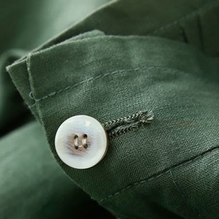 Buddha Stones - Unifarbene, plissierte Shorts aus Baumwollleinen mit Reißverschluss und Taschen - image 17