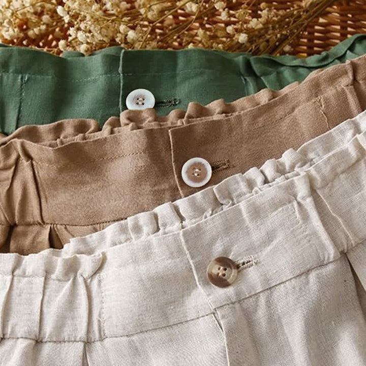 Buddha Stones - Unifarbene, plissierte Shorts aus Baumwollleinen mit Reißverschluss und Taschen - image 22