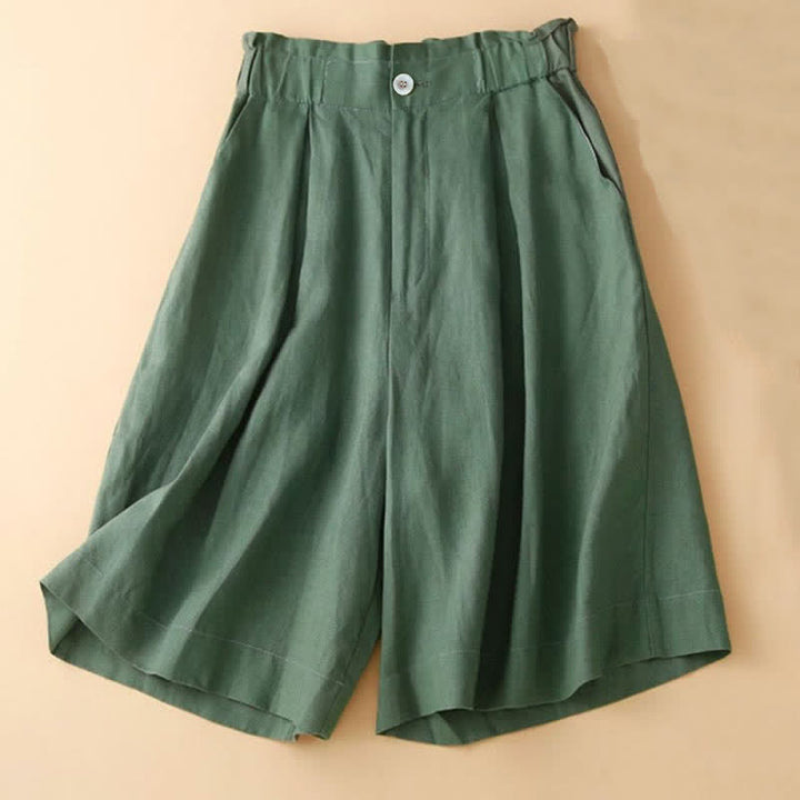 Buddha Stones - Unifarbene, plissierte Shorts aus Baumwollleinen mit Reißverschluss und Taschen - image 14