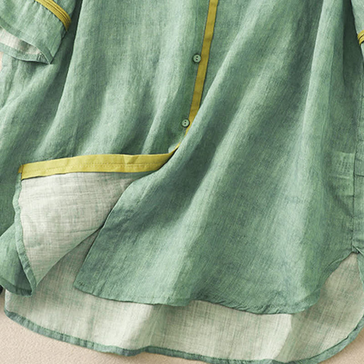 Buddha Stones Sommer-Freizeitkleid mit Stehkragen, Stickerei und Dreiviertelärmeln - image 3