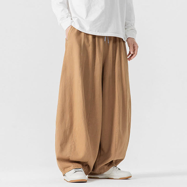 Buddha Stones Lässige, schlichte lange Herrenhose aus einfarbigem Baumwollstoff mit Kordelzug und Taschen - image 35