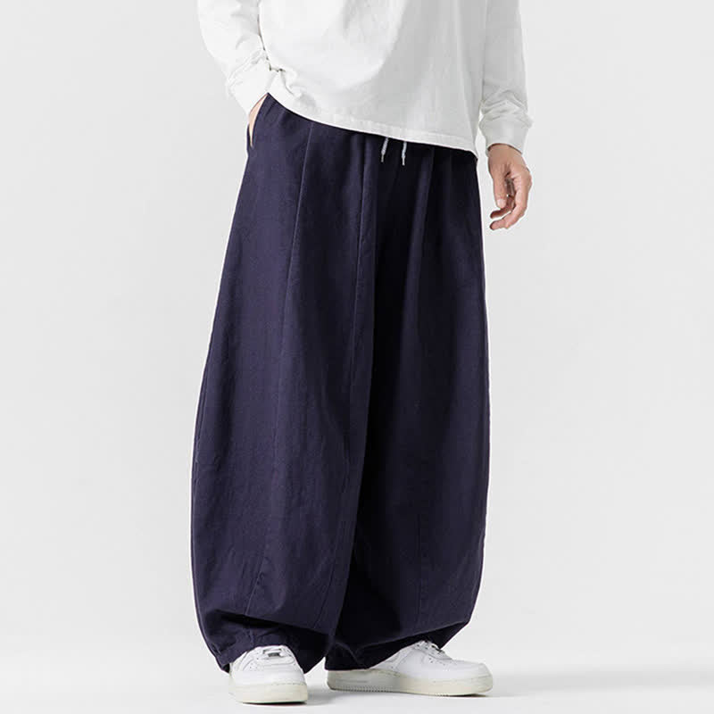 Buddha Stones Lässige, schlichte lange Herrenhose aus einfarbigem Baumwollstoff mit Kordelzug und Taschen - image 28