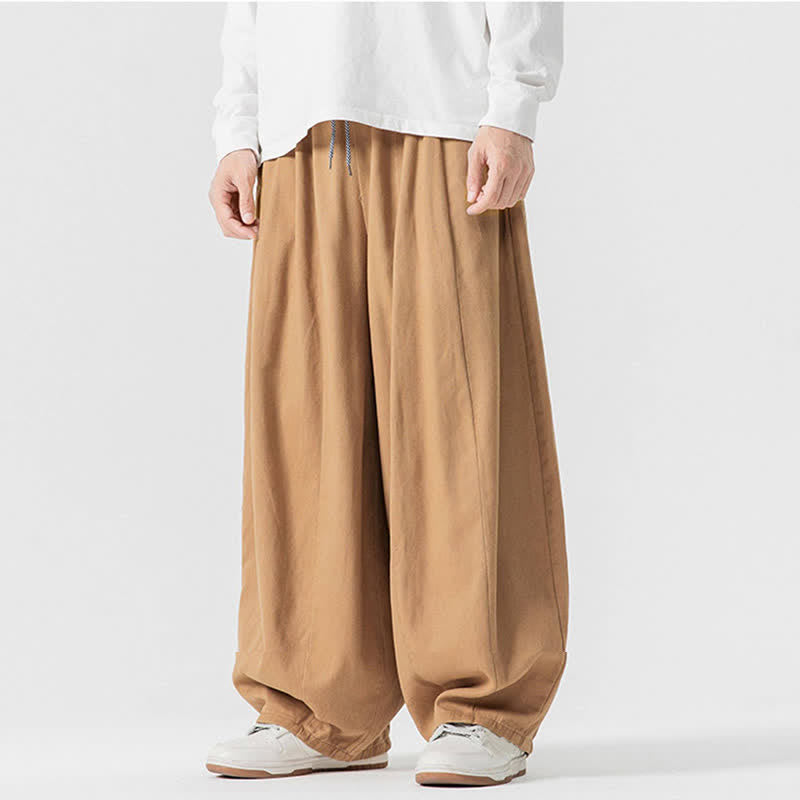 Buddha Stones Lässige, schlichte lange Herrenhose aus einfarbigem Baumwollstoff mit Kordelzug und Taschen - image 38