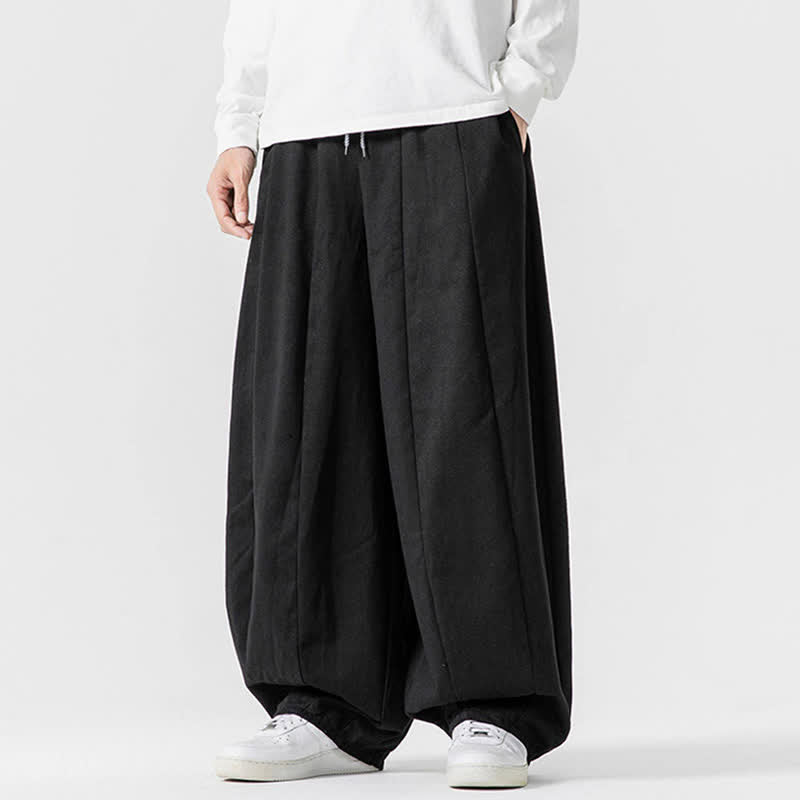 Buddha Stones Lässige, schlichte lange Herrenhose aus einfarbigem Baumwollstoff mit Kordelzug und Taschen - image 11
