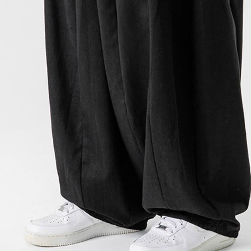 Buddha Stones Lässige, schlichte lange Herrenhose aus einfarbigem Baumwollstoff mit Kordelzug und Taschen - image 16