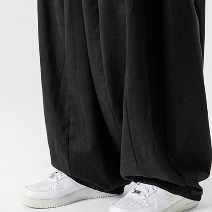 Buddha Stones Lässige, schlichte lange Herrenhose aus einfarbigem Baumwollstoff mit Kordelzug und Taschen - image 16