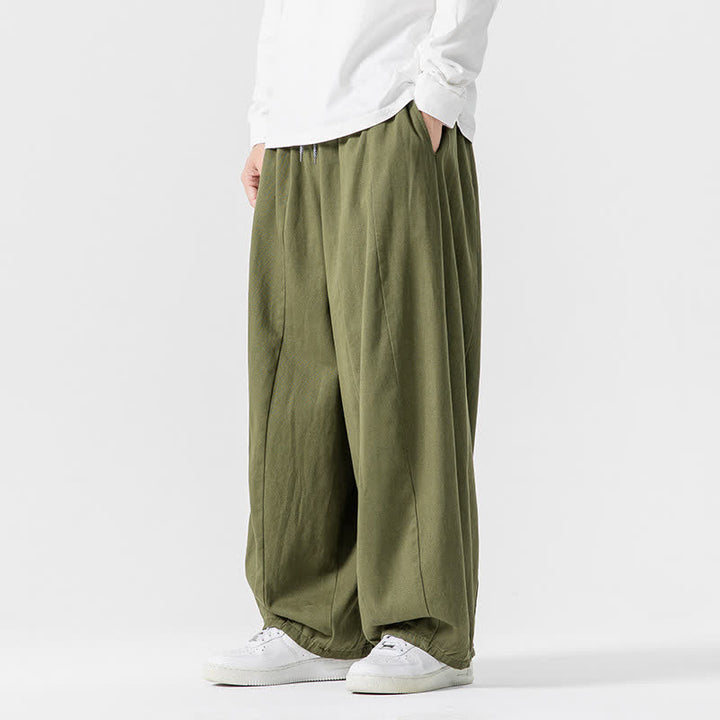 Buddha Stones Lässige, schlichte lange Herrenhose aus einfarbigem Baumwollstoff mit Kordelzug und Taschen - image 25