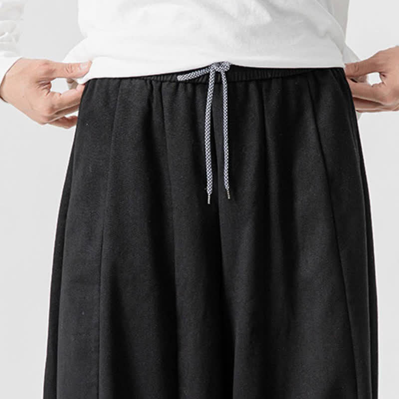 Buddha Stones Lässige, schlichte lange Herrenhose aus einfarbigem Baumwollstoff mit Kordelzug und Taschen - image 14