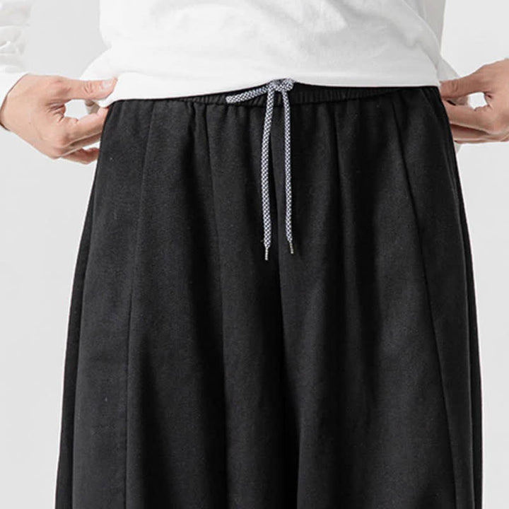 Buddha Stones Lässige, schlichte lange Herrenhose aus einfarbigem Baumwollstoff mit Kordelzug und Taschen - image 14