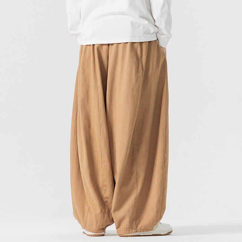 Buddha Stones Lässige, schlichte lange Herrenhose aus einfarbigem Baumwollstoff mit Kordelzug und Taschen - image 37