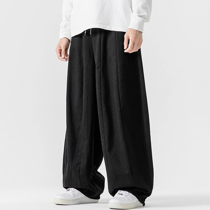 Buddha Stones Lässige, schlichte lange Herrenhose aus einfarbigem Baumwollstoff mit Kordelzug und Taschen - image 13