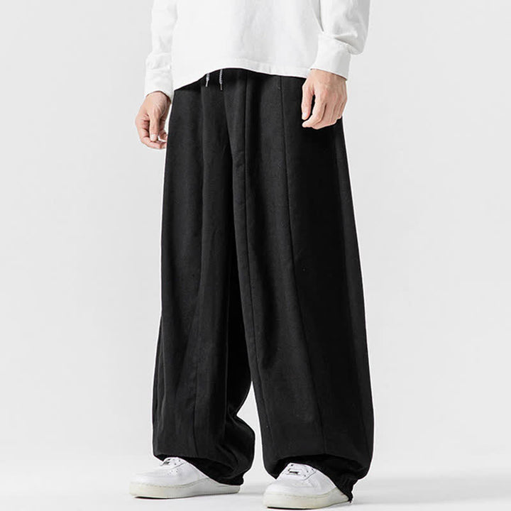 Buddha Stones Lässige, schlichte lange Herrenhose aus einfarbigem Baumwollstoff mit Kordelzug und Taschen - image 13