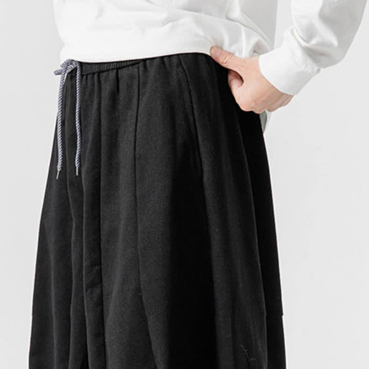 Buddha Stones Lässige, schlichte lange Herrenhose aus einfarbigem Baumwollstoff mit Kordelzug und Taschen - image 15