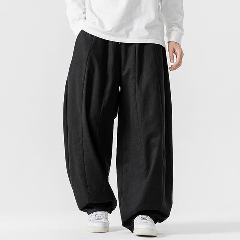 Buddha Stones Lässige, schlichte lange Herrenhose aus einfarbigem Baumwollstoff mit Kordelzug und Taschen - image 9