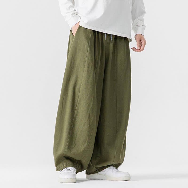 Buddha Stones Lässige, schlichte lange Herrenhose aus einfarbigem Baumwollstoff mit Kordelzug und Taschen - image 20