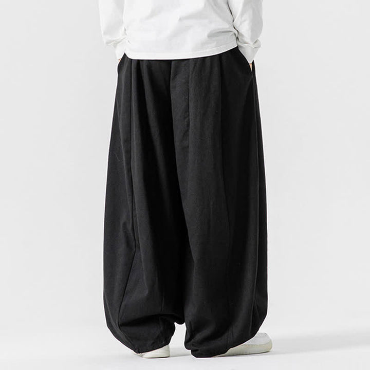 Buddha Stones Lässige, schlichte lange Herrenhose aus einfarbigem Baumwollstoff mit Kordelzug und Taschen - image 10