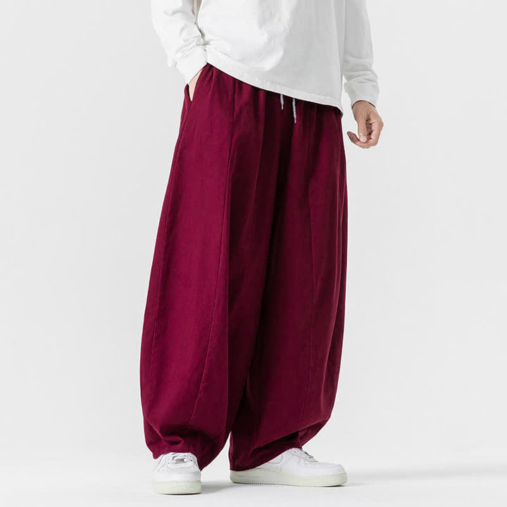 Buddha Stones Lässige, schlichte lange Herrenhose aus einfarbigem Baumwollstoff mit Kordelzug und Taschen - image 43