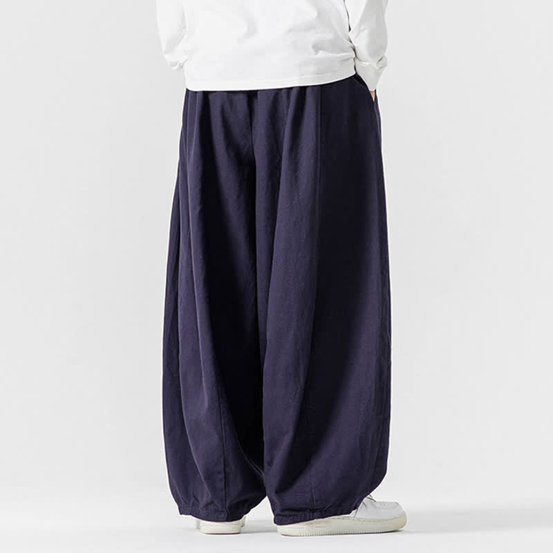 Buddha Stones Lässige, schlichte lange Herrenhose aus einfarbigem Baumwollstoff mit Kordelzug und Taschen - image 30