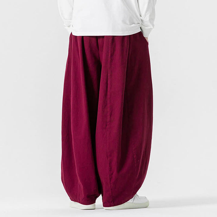 Buddha Stones Lässige, schlichte lange Herrenhose aus einfarbigem Baumwollstoff mit Kordelzug und Taschen - image 45