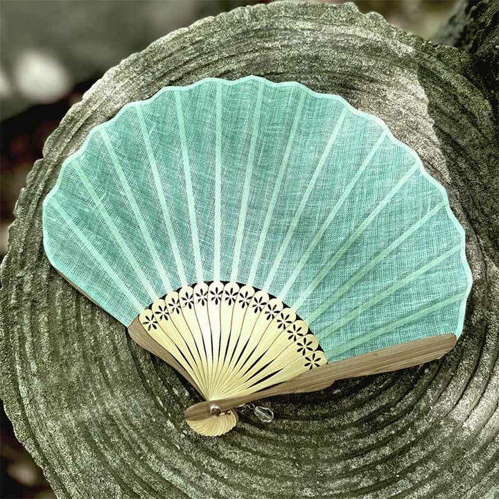 Buddha Stones Eleganter Fächer im Hanfu-Stil mit Baumwoll-Leinen-Textur und Bambus-Optik, 21,5 cm - Mintgrün - Geschlossene Größe: ca. 21,5 cm / 8,5 Zoll - image 9