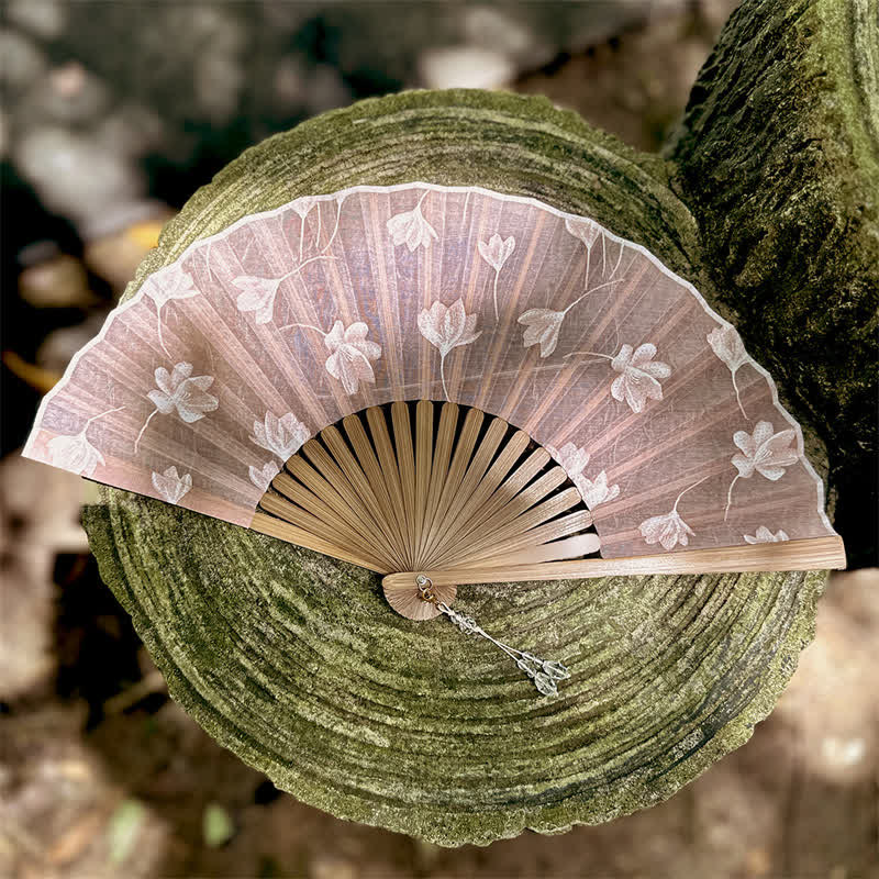Buddha Stones Vintage-Faltfächer aus weißem Bambus mit Blütenmuster, 22 cm - Rosa - Geschlossene Größe: ca. 22 cm / 8,7 Zoll - image 9