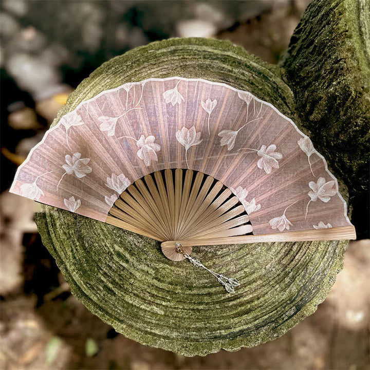 Buddha Stones Vintage-Faltfächer aus weißem Bambus mit Blütenmuster, 22 cm - Rosa - Geschlossene Größe: ca. 22 cm / 8,7 Zoll - image 9