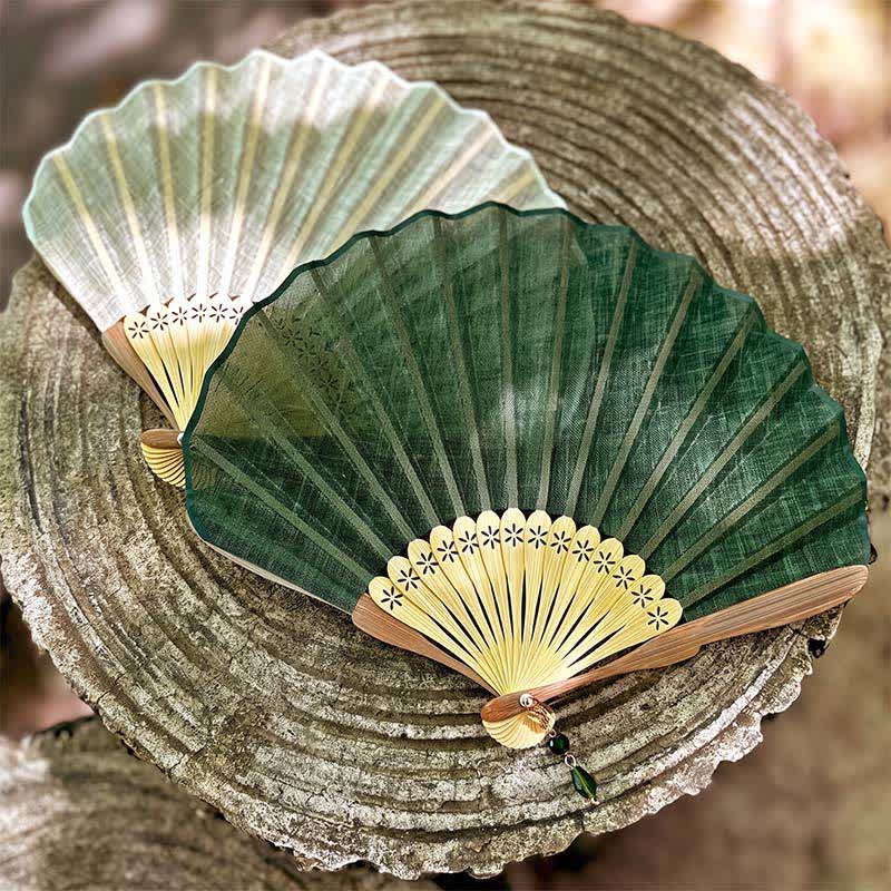Buddha Stones Eleganter Fächer im Hanfu-Stil mit Baumwoll-Leinen-Textur und Bambus-Optik, 21,5 cm - image 13
