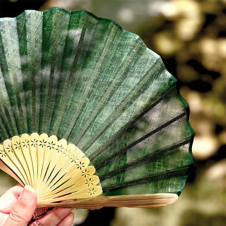 Buddha Stones Eleganter Fächer im Hanfu-Stil mit Baumwoll-Leinen-Textur und Bambus-Optik, 21,5 cm - image 1