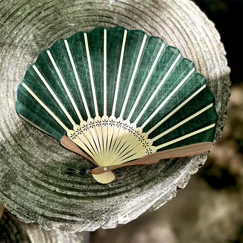 Buddha Stones Eleganter Fächer im Hanfu-Stil mit Baumwoll-Leinen-Textur und Bambus-Optik, 21,5 cm - image 2
