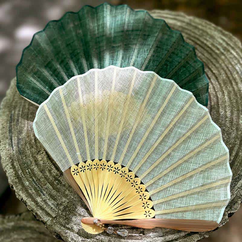 Buddha Stones Eleganter Fächer im Hanfu-Stil mit Baumwoll-Leinen-Textur und Bambus-Optik, 21,5 cm - image 14