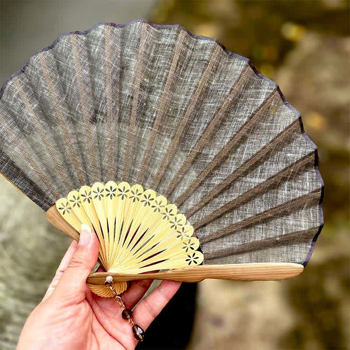 Buddha Stones Eleganter Fächer im Hanfu-Stil mit Baumwoll-Leinen-Textur und Bambus-Optik, 21,5 cm - image 8