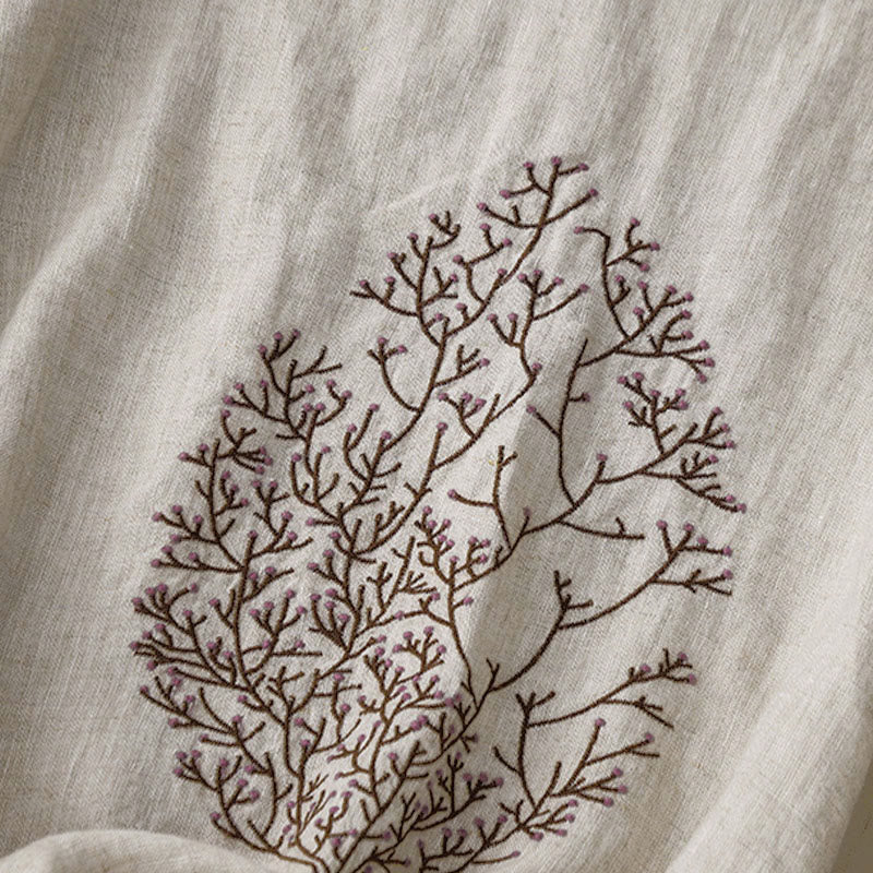 Lässiges Damen-T-Shirt mit Buddha Stones -Stickerei, Baum-Motiv, Kordelzug, Rundhalsausschnitt und halben Ärmeln - image 1