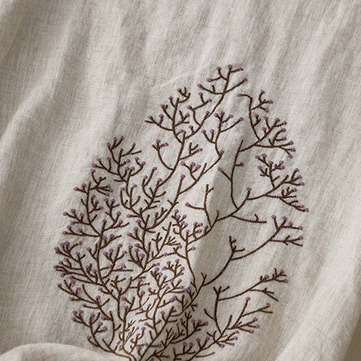 Lässiges Damen-T-Shirt mit Buddha Stones -Stickerei, Baum-Motiv, Kordelzug, Rundhalsausschnitt und halben Ärmeln - image 1