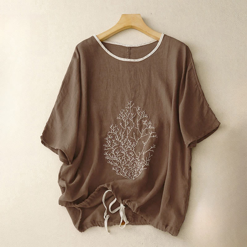 Lässiges Damen-T-Shirt mit Buddha Stones -Stickerei, Baum-Motiv, Kordelzug, Rundhalsausschnitt und halben Ärmeln - Sattelbraun - US14, UK/AU18, EU46 (2XL) - image 10