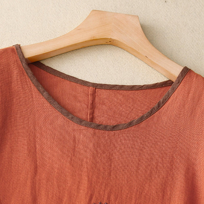 Lässiges Damen-T-Shirt mit Buddha Stones -Stickerei, Baum-Motiv, Kordelzug, Rundhalsausschnitt und halben Ärmeln - image 26