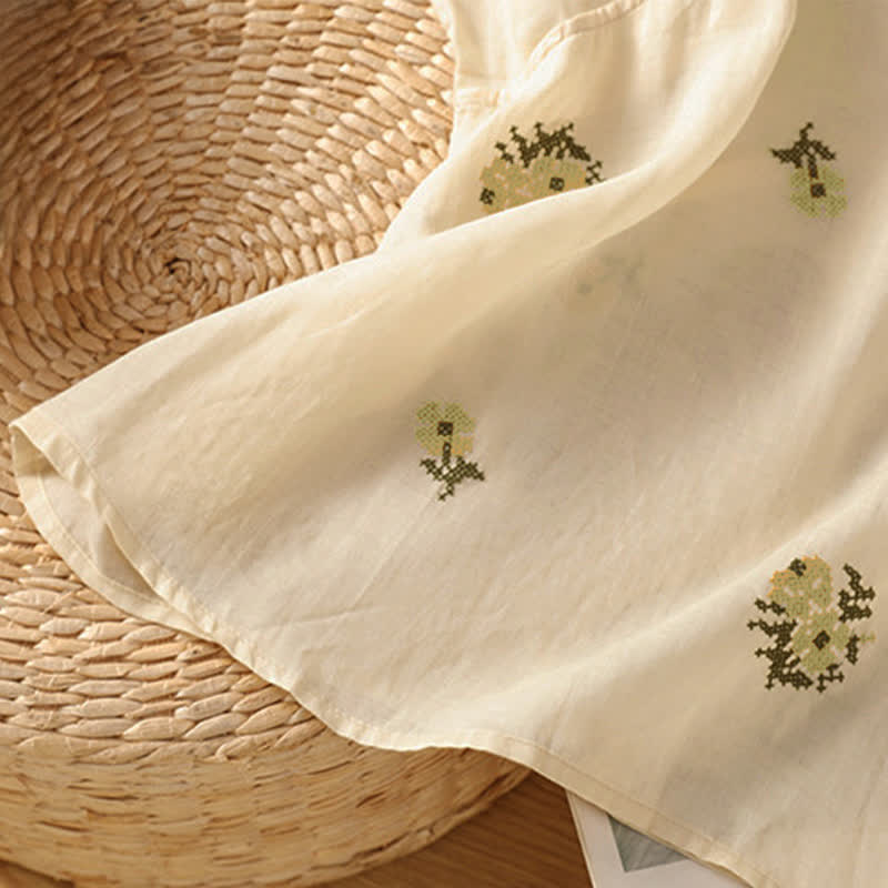 Buddha Stones Sommerliches, lässiges Tanktop im Tang-Stil mit Stehkragen und Blumenstickerei, ärmellos, Damenbluse - image 6