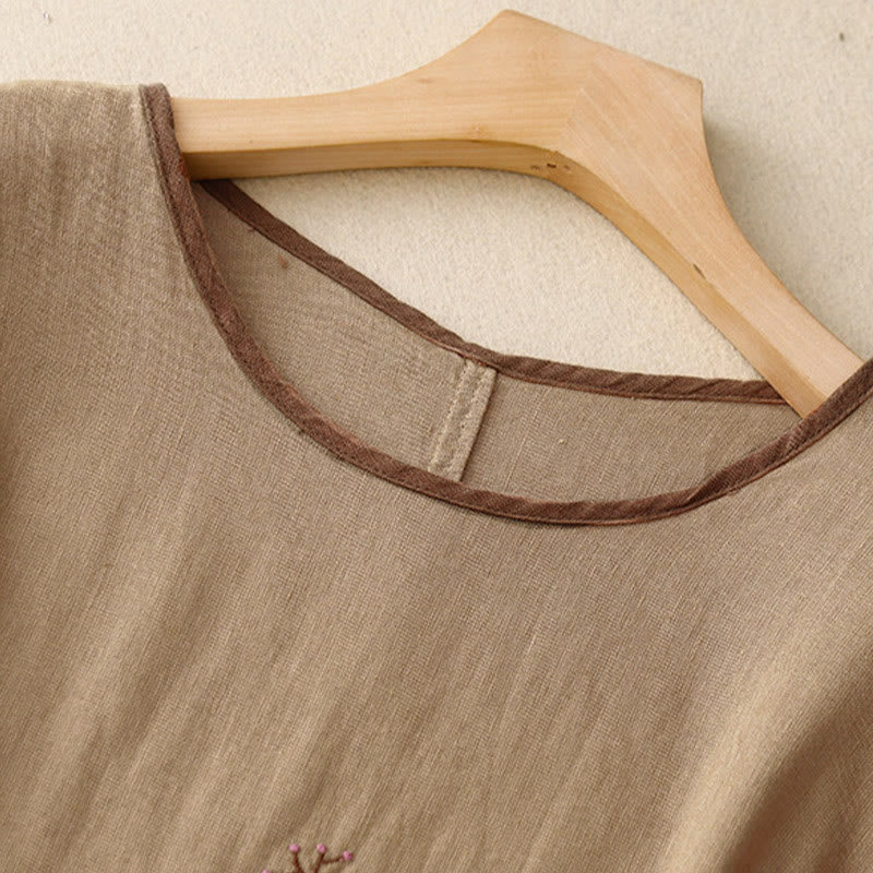 Lässiges Damen-T-Shirt mit Buddha Stones -Stickerei, Baum-Motiv, Kordelzug, Rundhalsausschnitt und halben Ärmeln - image 17