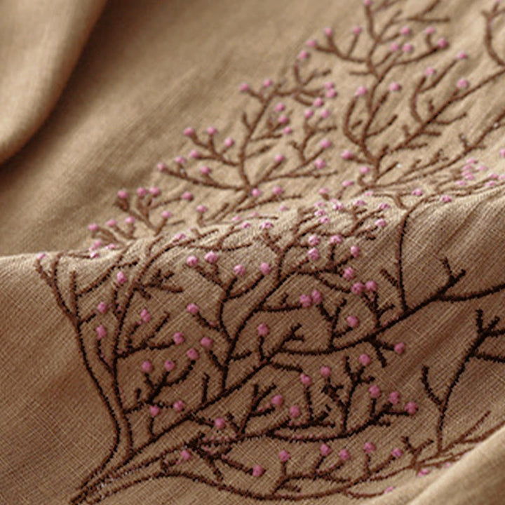 Lässiges Damen-T-Shirt mit Buddha Stones -Stickerei, Baum-Motiv, Kordelzug, Rundhalsausschnitt und halben Ärmeln - image 19