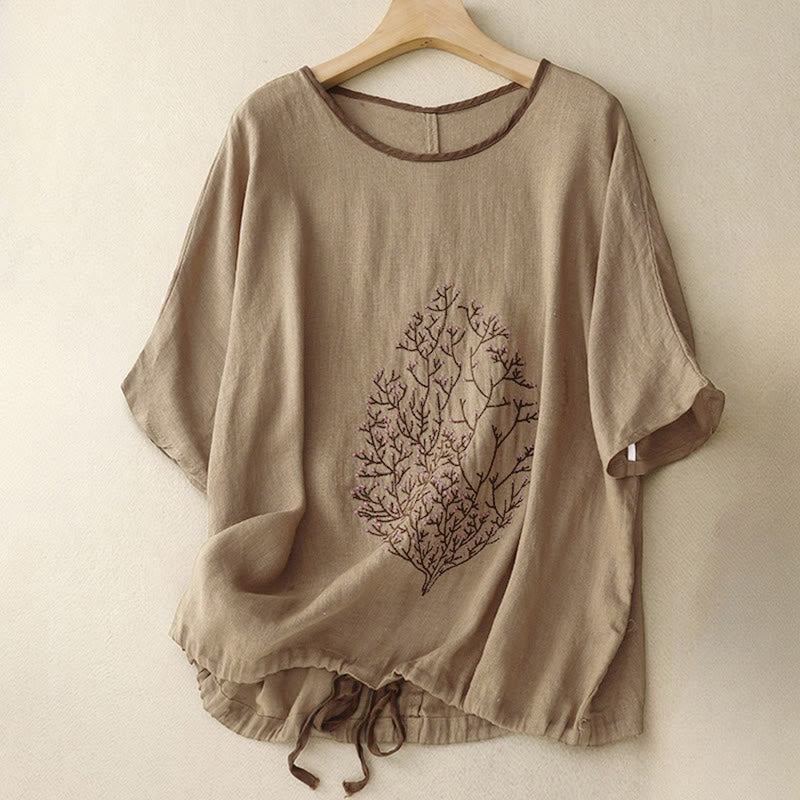 Lässiges Damen-T-Shirt mit Buddha Stones -Stickerei, Baum-Motiv, Kordelzug, Rundhalsausschnitt und halben Ärmeln - Olive - US14, UK/AU18, EU46 (2XL) - image 15