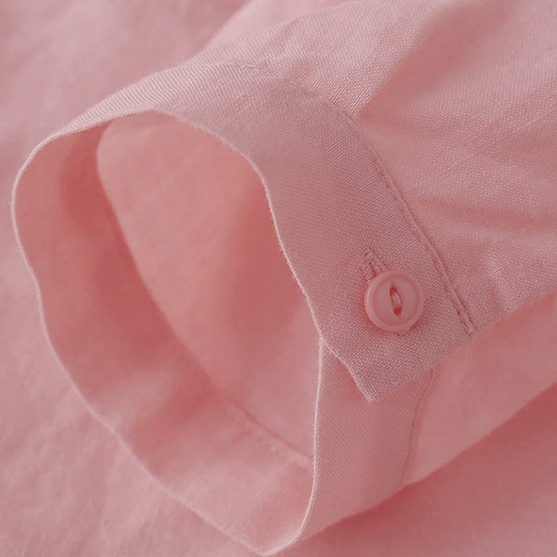 Buddha Stones Lässiges Damen-Shirt mit V-Ausschnitt und Dreiviertelärmeln, einfarbig, aus Baumwolle und Leinen - image 9