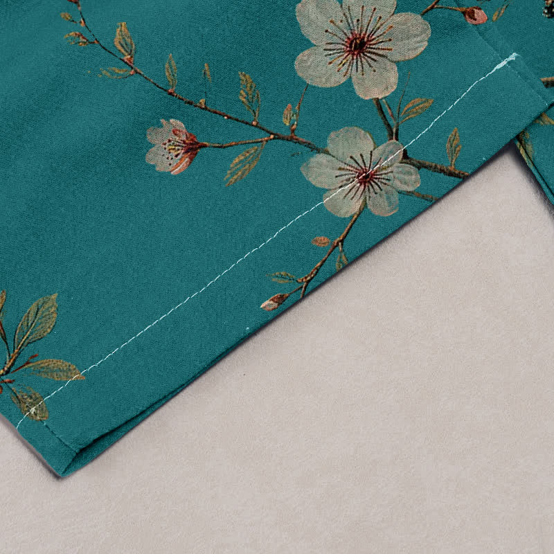 Buddha Stones Elegante Damenhose aus reiner Baumwolle mit Kirschblüten- und Vogelmuster, elastischem Bund und Taschen - image 1
