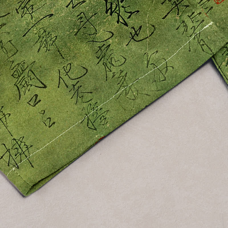 Buddha Stones Damenhose aus reiner Baumwolle mit Vintage-Kalligrafie-Siegelmuster, elastischem Bund und Taschen - image 1