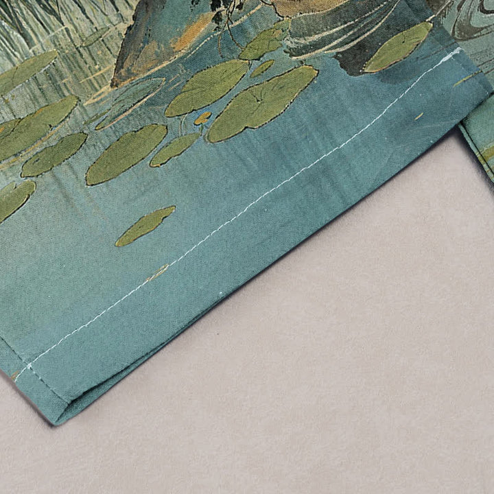 Buddha Stones Elegante Damenhose aus reiner Baumwolle mit Kranich-Landschaftsmuster, elastischem Bund und Taschen - image 1