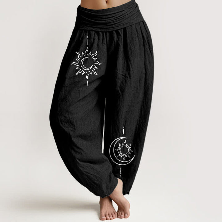Buddha Stones Damen-Haremshose aus reiner Baumwolle mit Mond- und Sonnenmuster und elastischem Bund - Schwarz - US16, UK/AU20, EU48 (3XL) - image 5