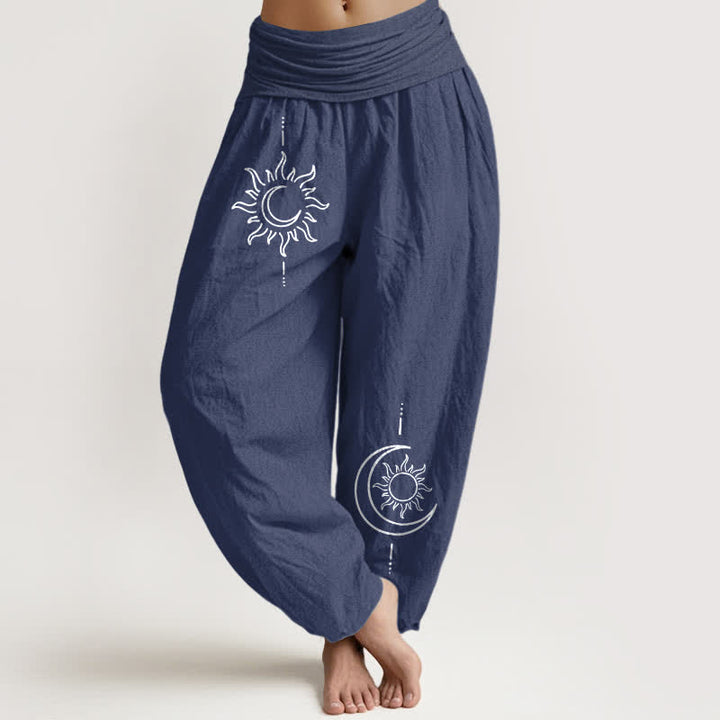 Buddha Stones Damen-Haremshose aus reiner Baumwolle mit Mond- und Sonnenmuster und elastischem Bund - Dunkelschieferblau - US16, UK/AU20, EU48 (3XL) - image 8