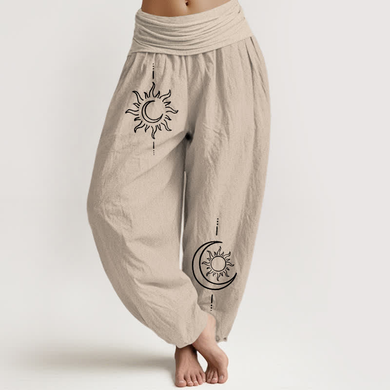 Buddha Stones Damen-Haremshose aus reiner Baumwolle mit Mond- und Sonnenmuster und elastischem Bund - Bräunen - US16, UK/AU20, EU48 (3XL) - image 11