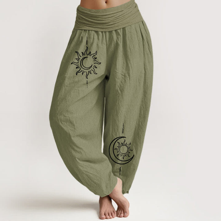 Buddha Stones Damen-Haremshose aus reiner Baumwolle mit Mond- und Sonnenmuster und elastischem Bund - Olivgrün - US16, UK/AU20, EU48 (3XL) - image 14